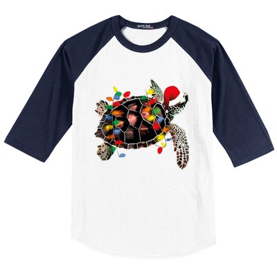 Turtle Christmas Lights Turtle Santa Hat Baseball Sleeve Shirt