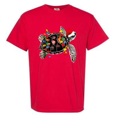 Turtle Christmas Lights Turtle Santa Hat Garment-Dyed Heavyweight T-Shirt