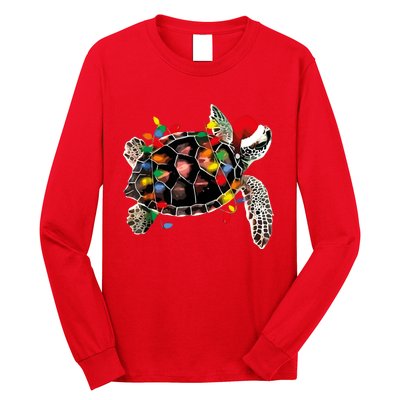 Turtle Christmas Lights Turtle Santa Hat Long Sleeve Shirt