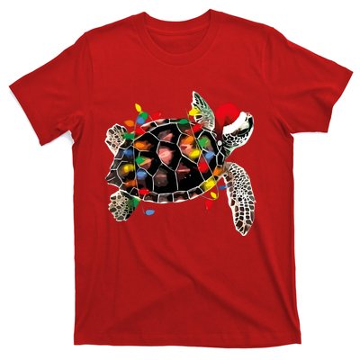 Turtle Christmas Lights Turtle Santa Hat T-Shirt