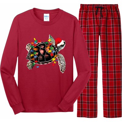 Turtle Christmas Lights Turtle Santa Hat Long Sleeve Pajama Set