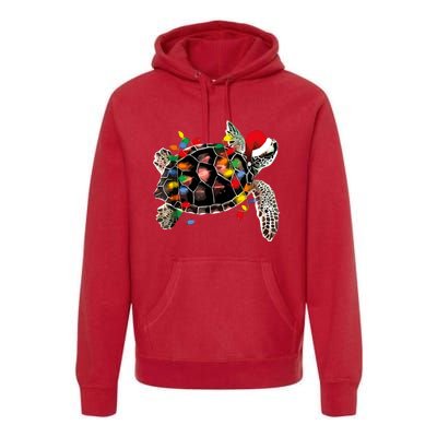 Turtle Christmas Lights Turtle Santa Hat Premium Hoodie