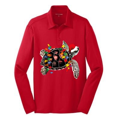 Turtle Christmas Lights Turtle Santa Hat Silk Touch Performance Long Sleeve Polo