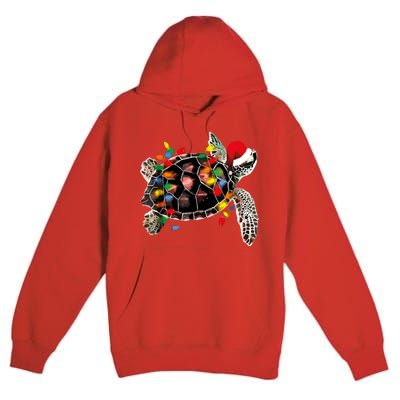 Turtle Christmas Lights Turtle Santa Hat Premium Pullover Hoodie