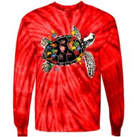 Turtle Christmas Lights Turtle Santa Hat Tie-Dye Long Sleeve Shirt