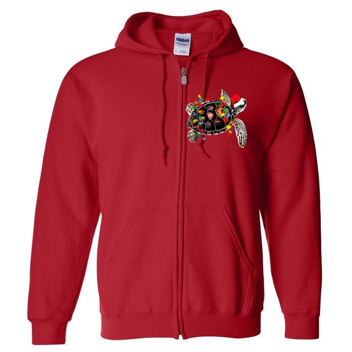 Turtle Christmas Lights Turtle Santa Hat Full Zip Hoodie