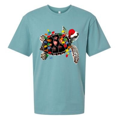 Turtle Christmas Lights Turtle Santa Hat Sueded Cloud Jersey T-Shirt