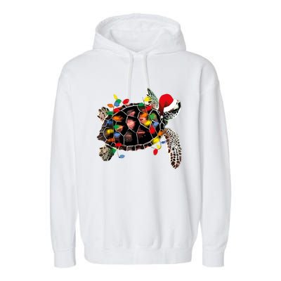 Turtle Christmas Lights Turtle Santa Hat Garment-Dyed Fleece Hoodie