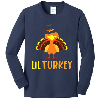 Thanksgiving Cute Lil Turkey Toddler Boys Thanksgiving Kids Long Sleeve Shirt