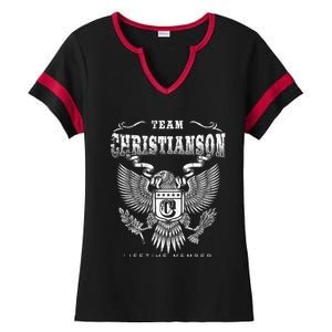 Team Christianson Lifetime Member Last Name Gift Ladies Halftime Notch Neck Tee