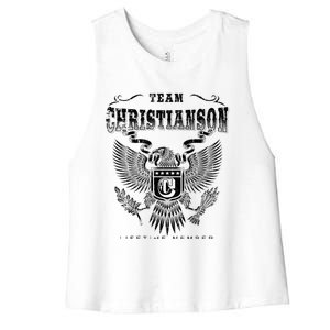 Team Christianson Lifetime Member Last Name Gift Women's Racerback Cropped Tank