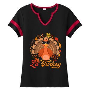 Thanksgiving  Cute Lil Turkey Thanksgiving Ladies Halftime Notch Neck Tee