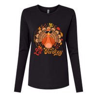 Thanksgiving  Cute Lil Turkey Thanksgiving Womens Cotton Relaxed Long Sleeve T-Shirt