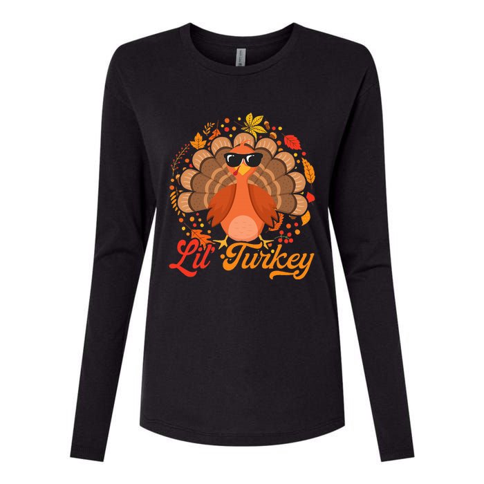 Thanksgiving  Cute Lil Turkey Thanksgiving Womens Cotton Relaxed Long Sleeve T-Shirt