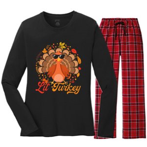 Thanksgiving  Cute Lil Turkey Thanksgiving Women's Long Sleeve Flannel Pajama Set 