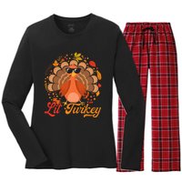 Thanksgiving  Cute Lil Turkey Thanksgiving Women's Long Sleeve Flannel Pajama Set 