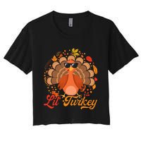 Thanksgiving  Cute Lil Turkey Thanksgiving Women's Crop Top Tee