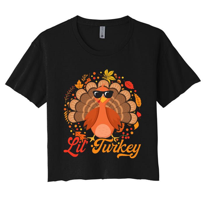 Thanksgiving  Cute Lil Turkey Thanksgiving Women's Crop Top Tee