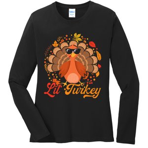 Thanksgiving  Cute Lil Turkey Thanksgiving Ladies Long Sleeve Shirt