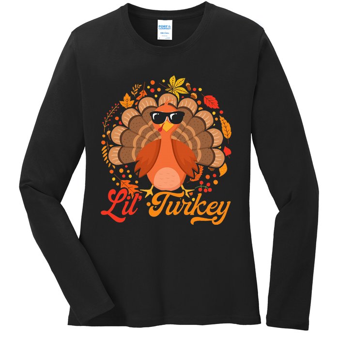 Thanksgiving  Cute Lil Turkey Thanksgiving Ladies Long Sleeve Shirt