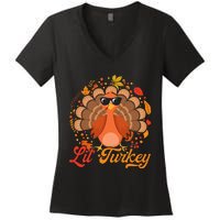 Thanksgiving  Cute Lil Turkey Thanksgiving Women's V-Neck T-Shirt