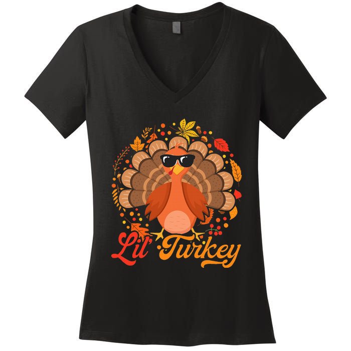 Thanksgiving  Cute Lil Turkey Thanksgiving Women's V-Neck T-Shirt