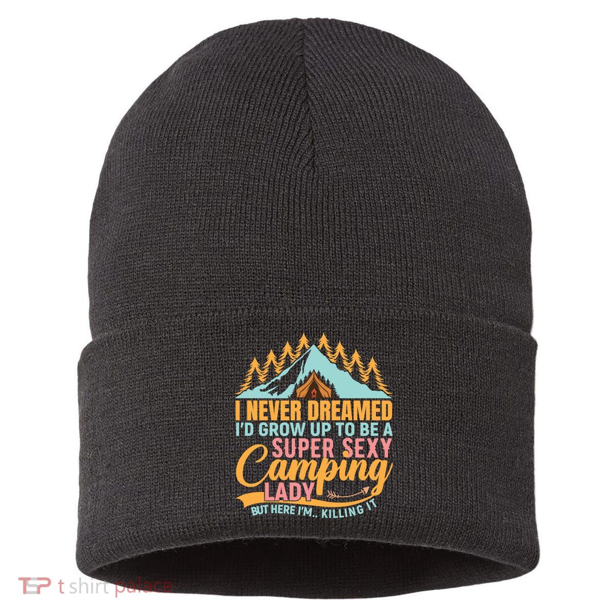 Typography Camping Lover T Sustainable Knit Beanie