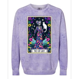 The Cat Lady Tarot Card Halloween Skeleton Skul Occult Magic Colorblast Crewneck Sweatshirt