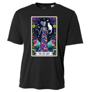 The Cat Lady Tarot Card Halloween Skeleton Skul Occult Magic Cooling Performance Crew T-Shirt