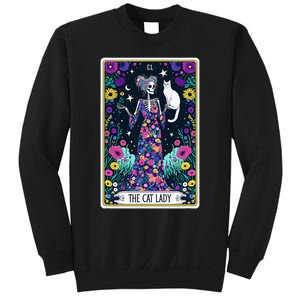 The Cat Lady Tarot Card Halloween Skeleton Skul Occult Magic Sweatshirt