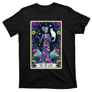 The Cat Lady Tarot Card Halloween Skeleton Skul Occult Magic T-Shirt