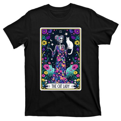 The Cat Lady Tarot Card Halloween Skeleton Skul Occult Magic T-Shirt