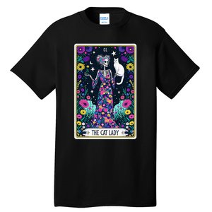 The Cat Lady Tarot Card Halloween Skeleton Skul Occult Magic Tall T-Shirt