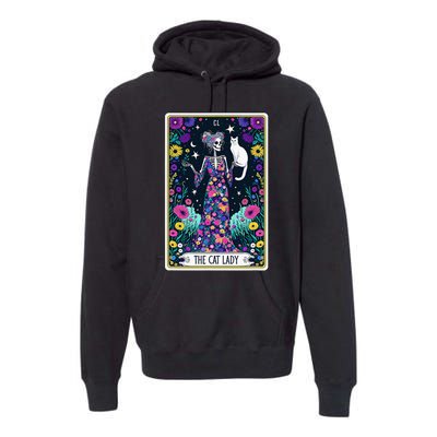 The Cat Lady Tarot Card Halloween Skeleton Skul Occult Magic Premium Hoodie