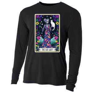 The Cat Lady Tarot Card Halloween Skeleton Skul Occult Magic Cooling Performance Long Sleeve Crew