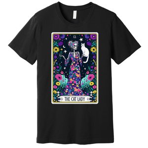 The Cat Lady Tarot Card Halloween Skeleton Skul Occult Magic Premium T-Shirt