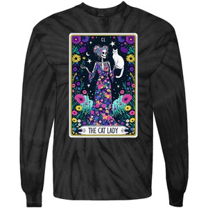 The Cat Lady Tarot Card Halloween Skeleton Skul Occult Magic Tie-Dye Long Sleeve Shirt