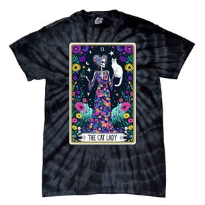 The Cat Lady Tarot Card Halloween Skeleton Skul Occult Magic Tie-Dye T-Shirt