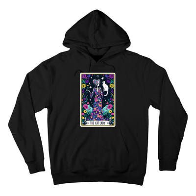 The Cat Lady Tarot Card Halloween Skeleton Skul Occult Magic Tall Hoodie