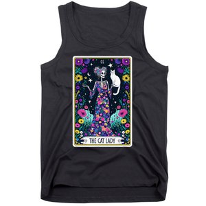 The Cat Lady Tarot Card Halloween Skeleton Skul Occult Magic Tank Top