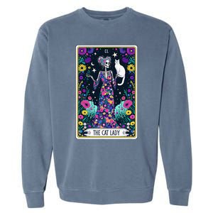 The Cat Lady Tarot Card Halloween Skeleton Skul Occult Magic Garment-Dyed Sweatshirt