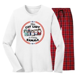 This Cat Lady Voting For Kamala Harris 2024 1st Female President Women's Long Sleeve Flannel Pajama Set 