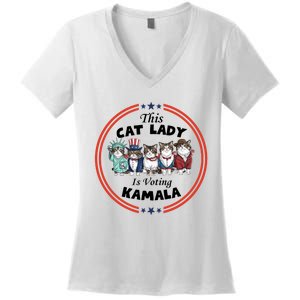 This Cat Lady Voting For Kamala Harris 2024 1st Female President Women's V-Neck T-Shirt