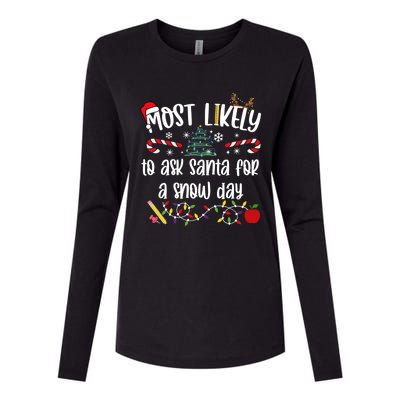 Teacher Christmas Most Likely To Ask Santa Snow Day Cu Gift Womens Cotton Relaxed Long Sleeve T-Shirt