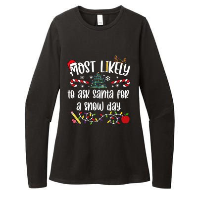 Teacher Christmas Most Likely To Ask Santa Snow Day Cu Gift Womens CVC Long Sleeve Shirt