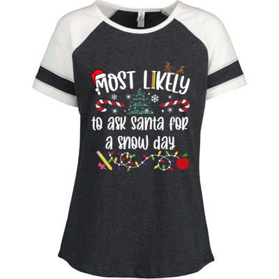 Teacher Christmas Most Likely To Ask Santa Snow Day Cu Gift Enza Ladies Jersey Colorblock Tee