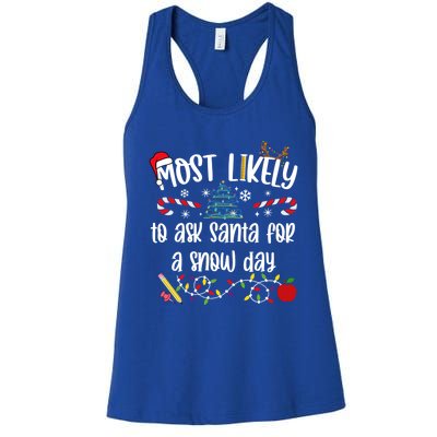 Teacher Christmas Most Likely To Ask Santa Snow Day Cu Gift Women's Racerback Tank