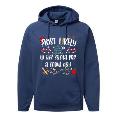 Teacher Christmas Most Likely To Ask Santa Snow Day Cu Gift Performance Fleece Hoodie