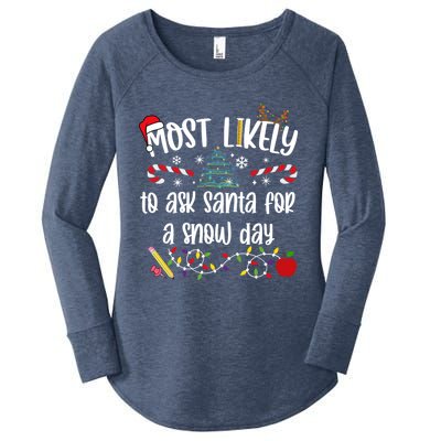 Teacher Christmas Most Likely To Ask Santa Snow Day Cu Gift Women's Perfect Tri Tunic Long Sleeve Shirt