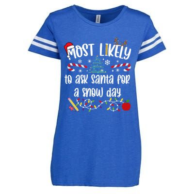 Teacher Christmas Most Likely To Ask Santa Snow Day Cu Gift Enza Ladies Jersey Football T-Shirt